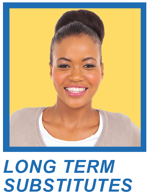 Headshot of Woman Smiling with the phrase Long Term Substitute under photo