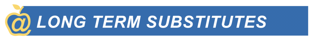 A yellow apple sits one a blue banner that reads Long Term Substitutes