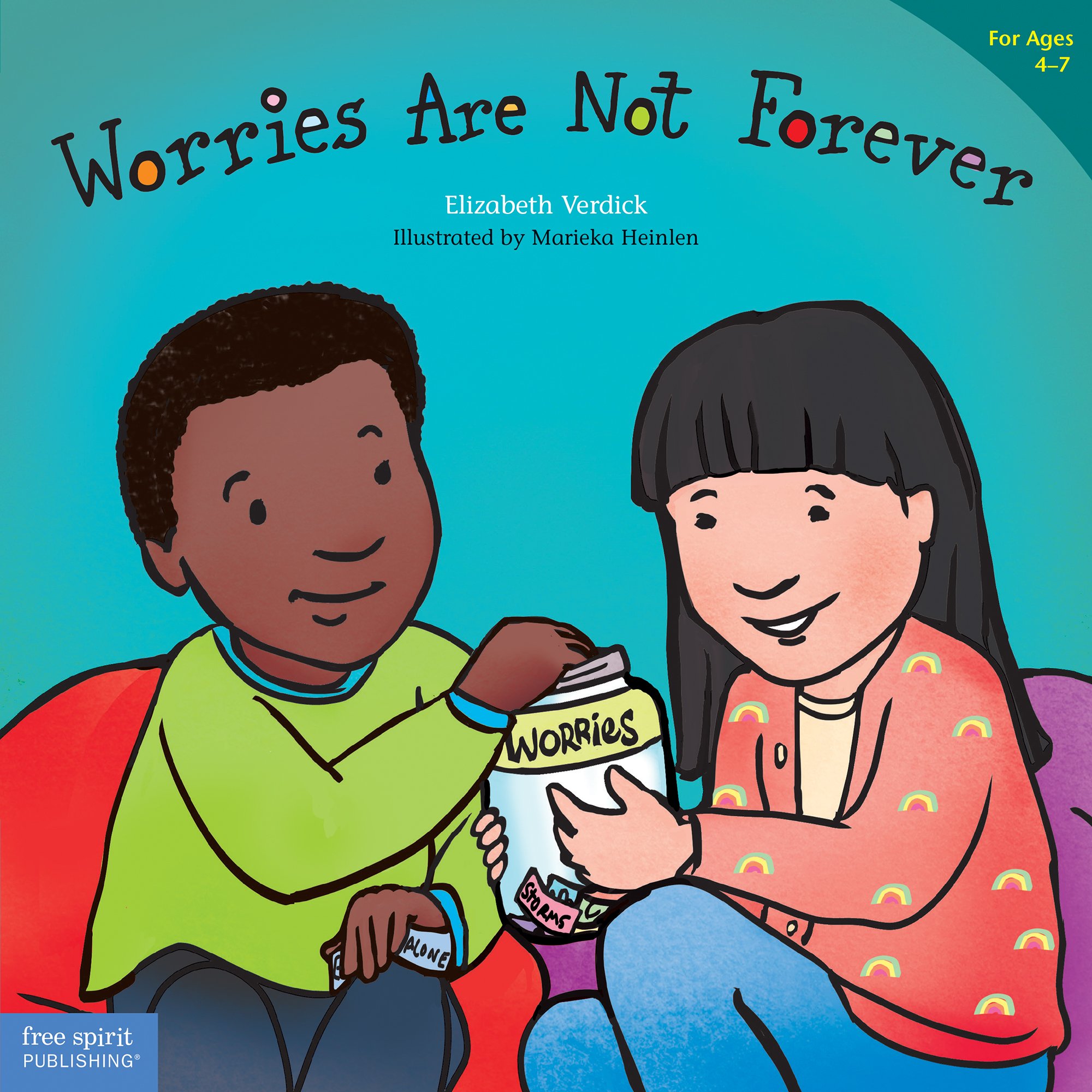 Book Cover: "Worries are not forever by Elizabeth Verdick (Author), Marieka Heinlen (Illustrator) (Best Behavior Series" with illustration of two young children on the couch. 