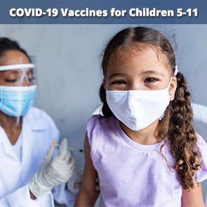 graphic with children receiving covid-19 vaccine
