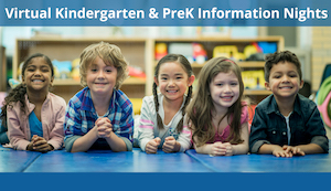 kindergarten and pre-k information night graphic with students smiling