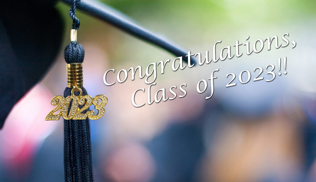 graduation cap/tassel with the words Congatulations, Class of 2023